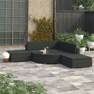 vidaXL 6-delige Loungeset met kussens poly rattan zwart, Verzenden, Nieuw, 6 zitplaatsen, Loungeset