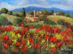 Bruno Chirici (1947) - Flowery countryside - Tuscany, Antiek en Kunst, Kunst | Schilderijen | Klassiek