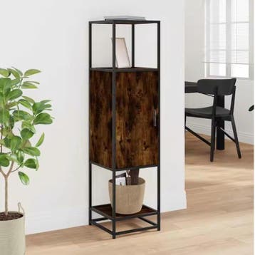 Hoog smal highboard gerookt eiken – opbergkast met metaal, Huis en Inrichting, Kasten | Overige, Verzenden, Nieuw