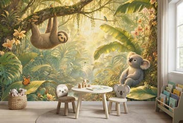 Jungle behang kinderkamer – fotobehang luiaard en koala, Verzenden, Fotobehang