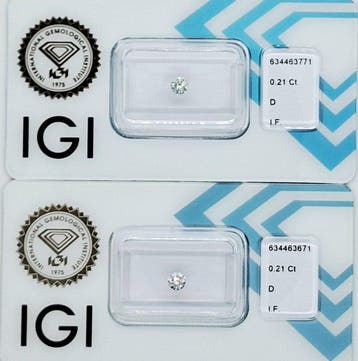 2 pcs Diamant (Natuurlijk) - 0.42 ct - Rond - D (kleurloos), Nieuw