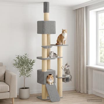 vidaXL Vloer-Plafond Kattenboom met sisalpaal Lichtgrijs, Verzenden, Nieuw