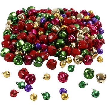 Belletjes, d 10+14 mm, metallic kleuren, 320 div/ 1 doos, Hobby en Vrije tijd, Nieuw
