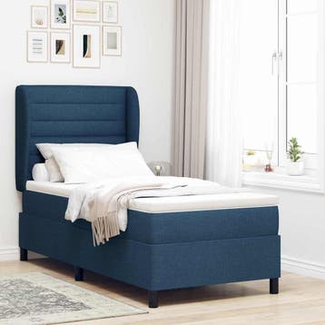 vidaXL Boxspring bed met matras met hoofdeinde Blauw 90 x, Eenpersoons, Nieuw, Stof, Verzenden
