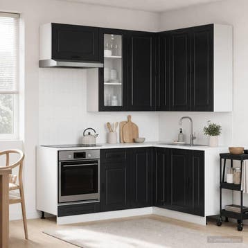 vidaXL Keukenblok PORTO 8 st Zwart Bewerkt hout, Huis en Inrichting, Verzenden, Nieuw, Zwart