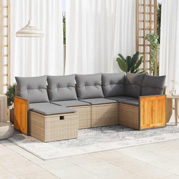 vidaXL 6-delige Loungeset met kussens poly rattan beige, Verzenden, Nieuw, 6 zitplaatsen, Loungeset
