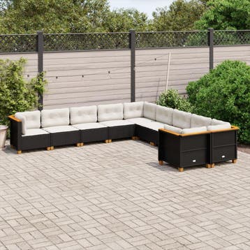 vidaXL 10-delige Loungeset met kussens poly rattan zwart, Verzenden, Nieuw, Loungeset
