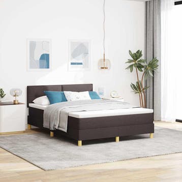 vidaXL LED Box Spring Bed met kussen Donkerbruin 140 x 200, Verzenden, Nieuw, Bruin, Stof