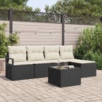 vidaXL Bankstel met kussen 6 pcs Zwart poly rattan, Verzenden, Nieuw, Rotan