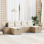 vidaXL Tuin Sofa Set met kussen 6 pcs Beige Poly riet, Verzenden, Nieuw, Rotan, 6 zitplaatsen