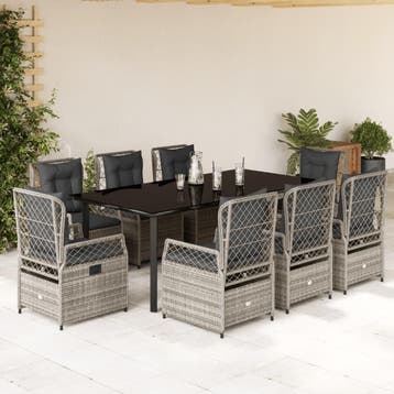 vidaXL 9-delige Tuinset met kussens poly rattan grijs, Verzenden, Nieuw, 8 zitplaatsen, Tuinset