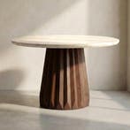 *WOONWINKEL* Ronde Eettafel Beige Marmer En Hout, Verzenden, Nieuw
