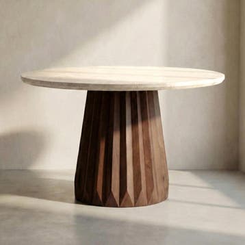 *WOONWINKEL* Ronde Eettafel Beige Marmer En Hout, Verzenden, Nieuw