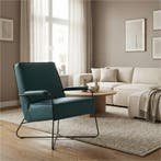 Leren fauteuil Hope - Toledo Turquoise (blauw), Huis en Inrichting, Fauteuils, Nieuw, Ophalen of Verzenden, Eigentijds, Industrieel, Modern, Scandinavisch
