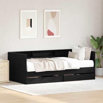 vidaXL Dagbed met hoofdeinde Zwart Eiken 90 x 190 cm Bewerkt, Verzenden, Nieuw, Zwart, Hout