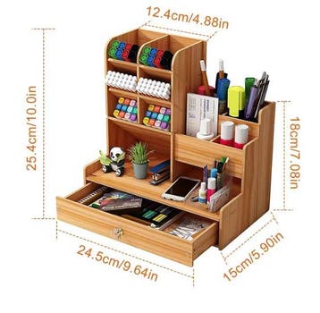 Houten Bureau Organizer met Lade | DIY Desk Opberger, Verzenden, Nieuw in verpakking