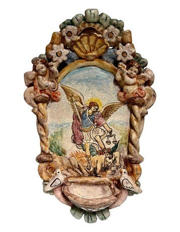 Wijwatervat - 20e eeuw - Sint-Michaël Aartsengel - 28 cm, Antiek en Kunst