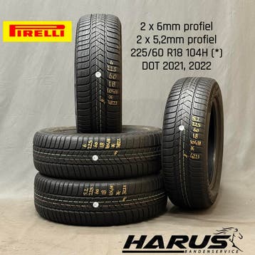 225/60/18 104H Pirelli winterbanden 6/5,2mm profiel 4 stuks, Auto-onderdelen, Banden en Velgen, 18 inch, Gebruikt, Band(en), Personenwagen