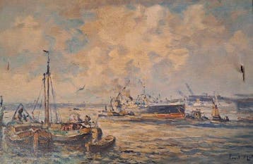 Evert Moll (1878-1955) - Havengezicht, Antiek en Kunst