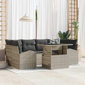 vidaXL Tuin Sofa Set 7 st Lichtgrijs poly rattan, Verzenden, Nieuw, Rotan, 7 zitplaatsen