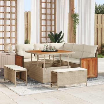 vidaXL Tuinbankenset 8 st 8-Aantal zitplaatsen Beige en, Verzenden, Nieuw, 8 zitplaatsen