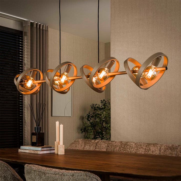 *WOONWINKEL* Grote Hanglamp Metalen Ringen Beige, Huis en Inrichting, Lampen | Hanglampen, Nieuw, Verzenden