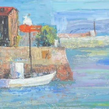 Robert Lepine (1929-2017) - Bateau au port et phare