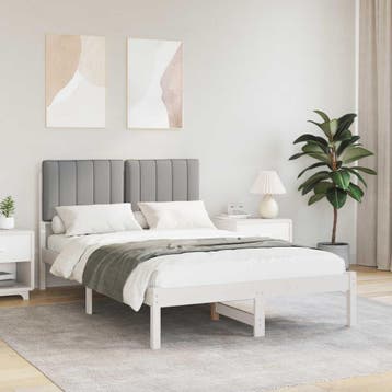 vidaXL Bedframe met Gevoerd Hoofdgedeelte Wit en Lichtgrijs, Huis en Inrichting, Verzenden, Nieuw, Wit, Hout