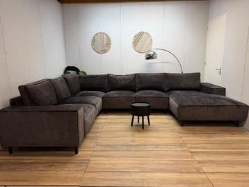 Royale Antraciete Velvet U-Bank met Lounge – Showroomstaat, Huis en Inrichting, Verzenden, Hoekbank, 300 cm of meer, Zo goed als nieuw