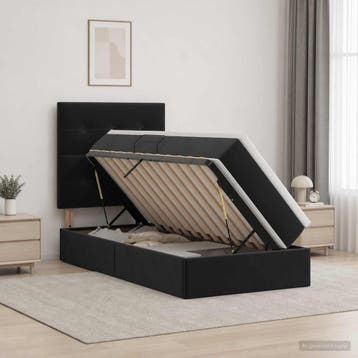 vidaXL Opslag bed met matras met hoofdeinde Zwart 100 x 200, Verzenden, Nieuw, Zwart, Stof