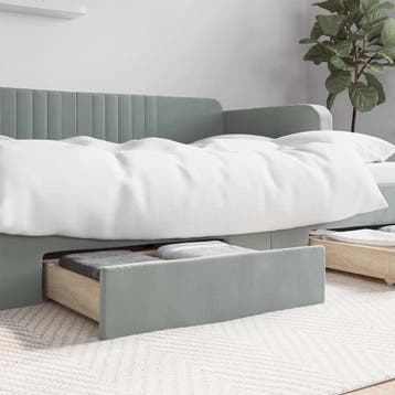 vidaXL Bedlades 2 st bewerkt hout en fluweel lichtgrijs, Verzenden, Nieuw, Grijs, Hout