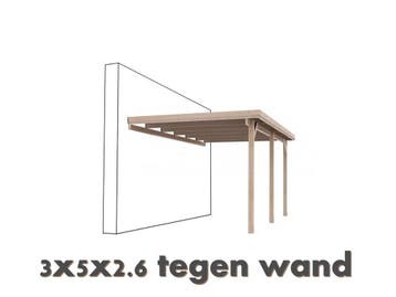 carport tegen muur 3x5x2,6, Nieuw