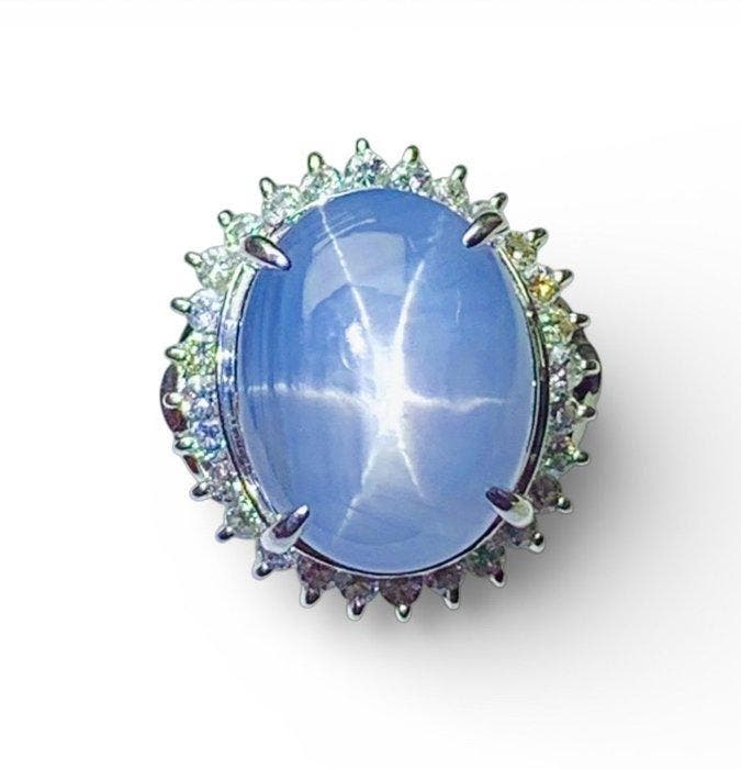 Ring Platina - 16.02ct. tw. Stersaffier - Diamant - Birma, Sieraden, Tassen en Uiterlijk, Ringen