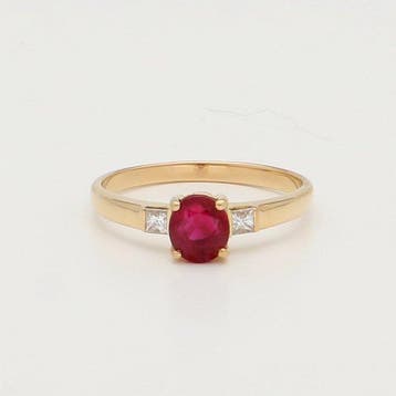 Ring - 18 karaat Geel goud Robijn - Diamant, Nieuw