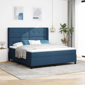 vidaXL LED Box Spring Bed met hoofdeinde Blauw 180 x 200 cm, Verzenden, Nieuw, Blauw, Stof