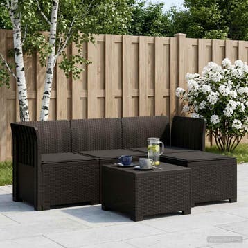 vidaXL 4-Persoons Tuinbank met Kussens Rieten Look PP, Verzenden, Nieuw