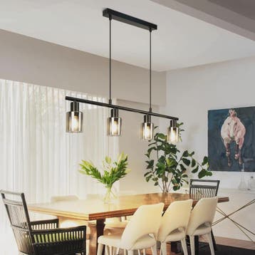 Vintage Zwarte Industriële Hanglamp voor Eettafel - 4-lichts, Verzenden, Nieuw