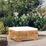 vidaXL Voetensteun met crèmekleurig kussen massief teakhout, Tuin en Terras, Verzenden, Nieuw, Teakhout