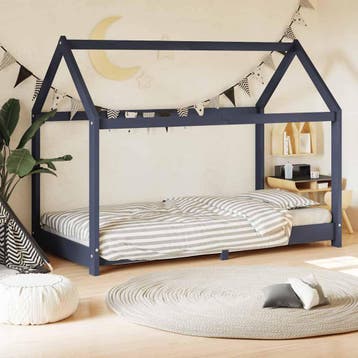 vidaXL Kinderbedframe massief grenenhout grijs 70x140 cm, Kinderen en Baby's, Kinderkamer | Bedden, Verzenden, Nieuw