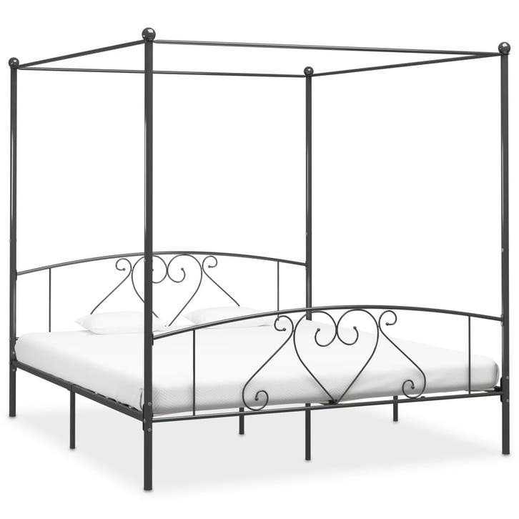vidaXL Hemelbedframe metaal grijs 180x200 cm, Huis en Inrichting, Slaapkamer | Bedden, 80 cm, 200 cm, Grijs, Eenpersoons, Nieuw