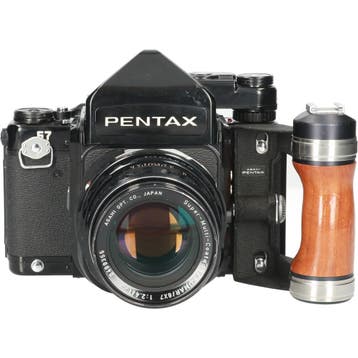 Pentax 6x7 body met Takumar Super 105mm F/2.4 en handvat, Audio, Tv en Foto, Fotocamera's Analoog, Ophalen of Verzenden, Gebruikt