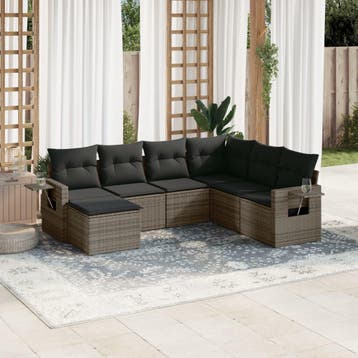 vidaXL 7-delige Loungeset met kussens poly rattan grijs, Verzenden, Nieuw, Loungeset