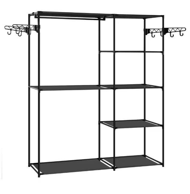 Zwarte Metalen Kledingkast met 8 Planken en Haken, Huis en Inrichting, Kasten | Kledingkasten, Nieuw, Verzenden