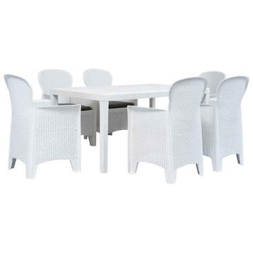 vidaXL 7-delige Tuinset rattan-look kunststof wit, Tuin en Terras, Verzenden, Nieuw, Tuinset, 6 zitplaatsen