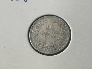 Nederland. Wilhelmina. 25 Cent 1898 ( zeer zeldzaam) (Zonder, Postzegels en Munten, Munten | Nederland