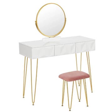 Make-uptafel met draaibare spiegel, lades en kruk, Huis en Inrichting, Tafels | Kaptafels, Verzenden, Nieuw