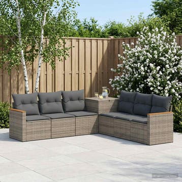 vidaXL Bankstel 7 st Grijs en Donkergrijs Poly Rattan en, Verzenden, Nieuw