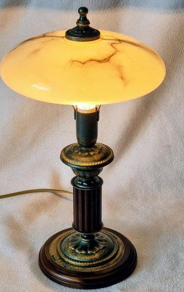Tafellamp - Hout, Messing, Glas - Klein en mooi, Nieuw