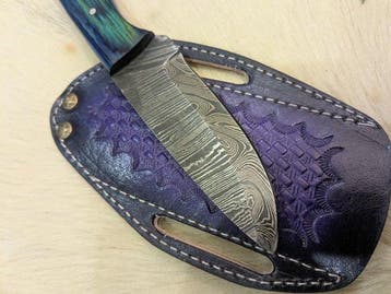 Artisan Damascus Steel Knife – Wood & Leather 224 -