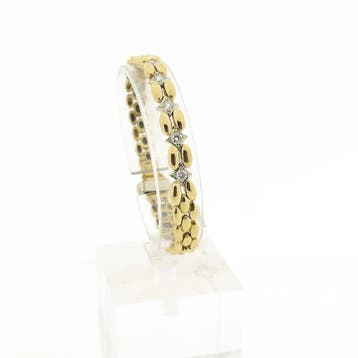Gouden Bismarck schakelarmband met diamant 0,4 ct., Gebruikt, Ophalen of Verzenden, Met edelsteen, Goud